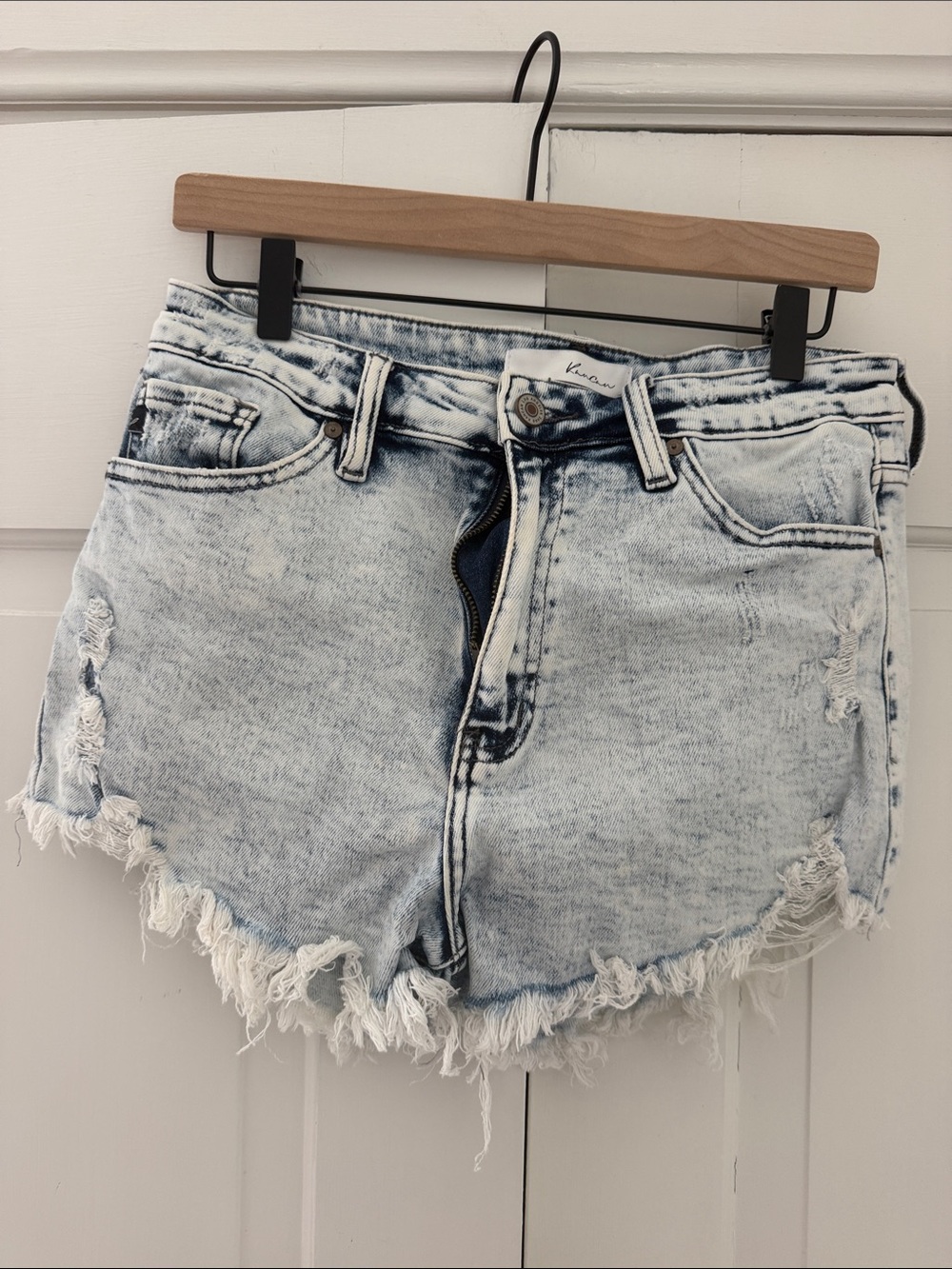 KanCan Light Acid Wash Frayed Hem Denim Shorts